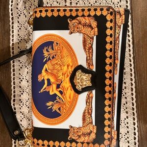 Versace Black and Gold Crossbody Bag with Animal Motif